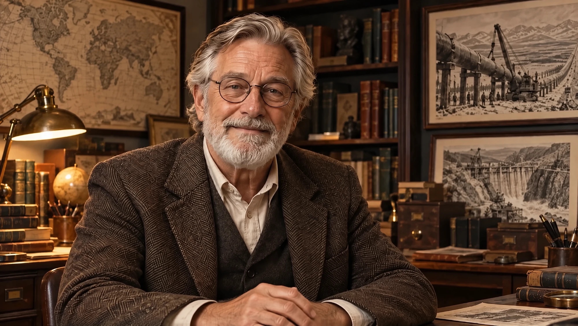 Arthur Bennett, presenter of Global Old History, at his desk