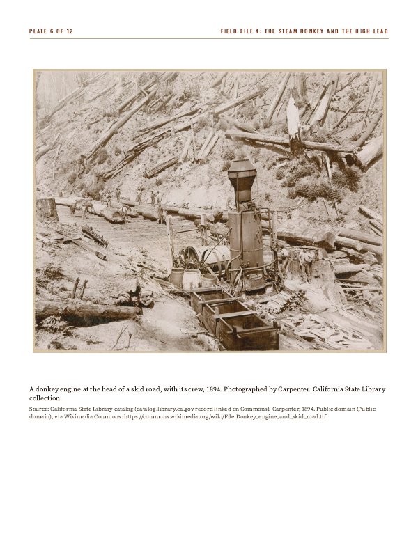 A photo plate from the optional Print Pack: a steam donkey engine, 1894